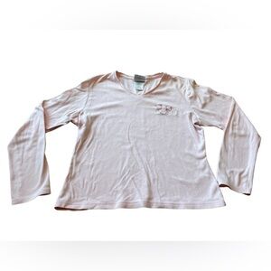 Disney Resort wear women’s v neck light pink long sleeve pullover with logo LG